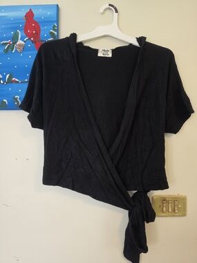 Made With Love Black Wrap-Front Hooded Crop Top